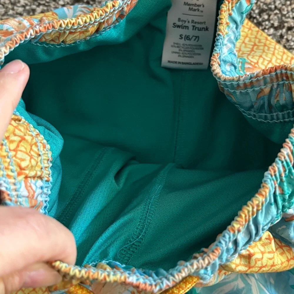 Pineapple Print Swim Trunks - Aqua/Yellow Boy’s Size 6-7